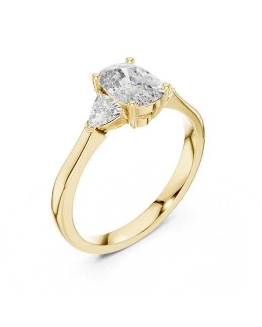 Aya Fine Jewelry Metallic Bridal Cushion Cut Three Stone Lab Diamond Ring For Gifting 10K