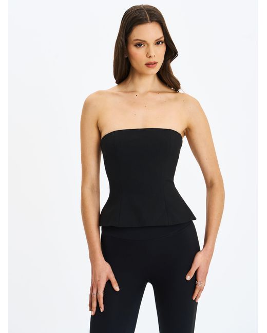 Miss Circle New York Black Quinette Peplum Top With Beaded Asymmetrical Cape