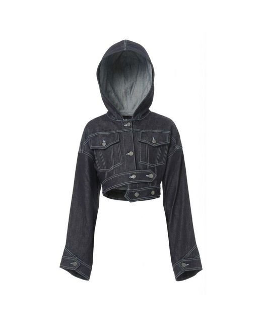 Gao Republic Black Jacket Cropped Hooded Denim