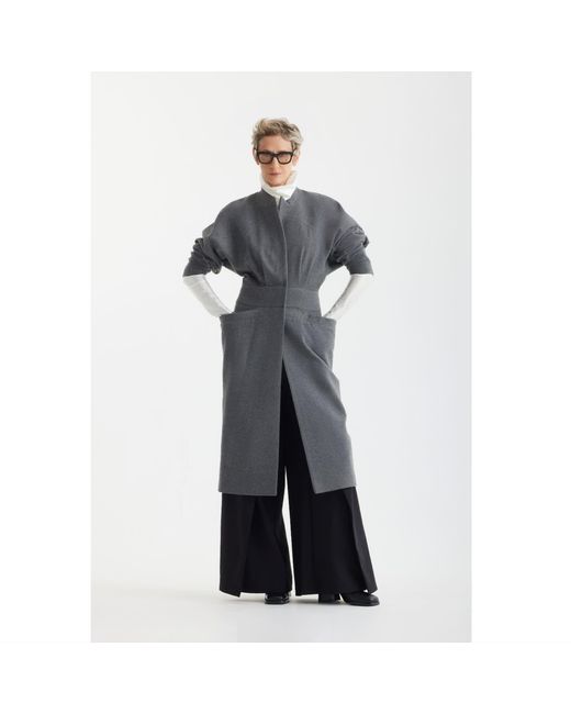 Julia Allert Gray Architectural Wool-Effect Coat With Large Pockets