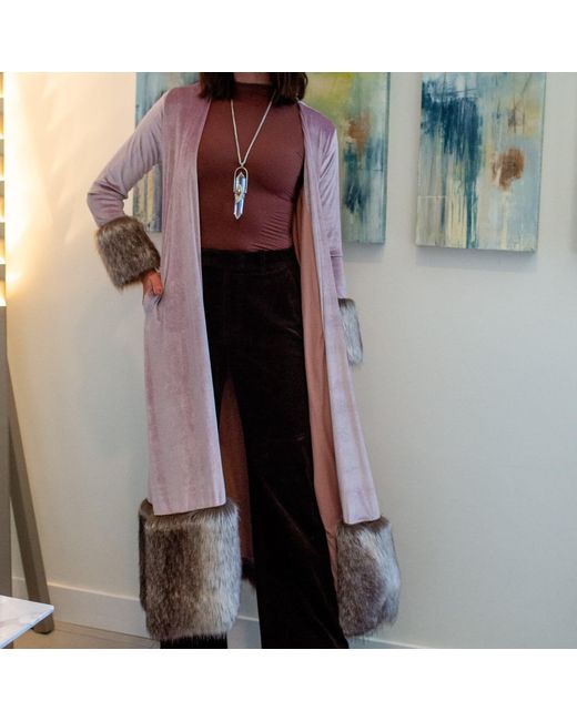 Jennafer Grace Pink Blush Velvet Faux Fur Cuff Jacket