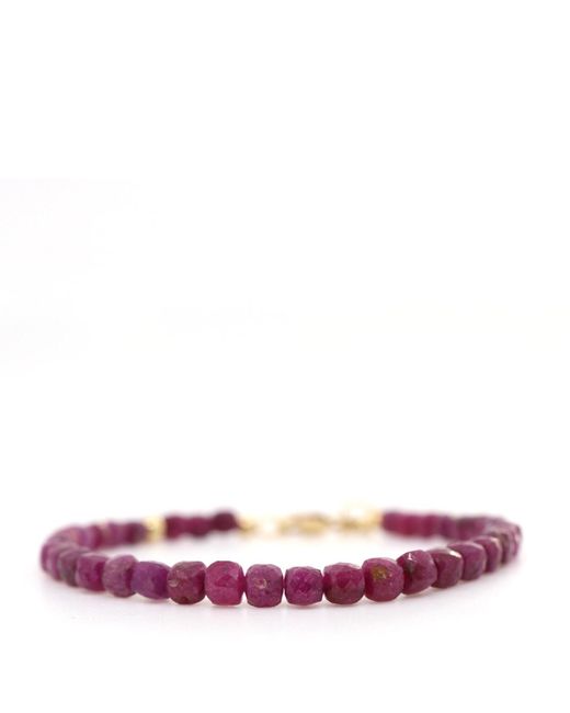 Shar Oke Pink Ruby Cube & 14K Filled Beaded Bracelet