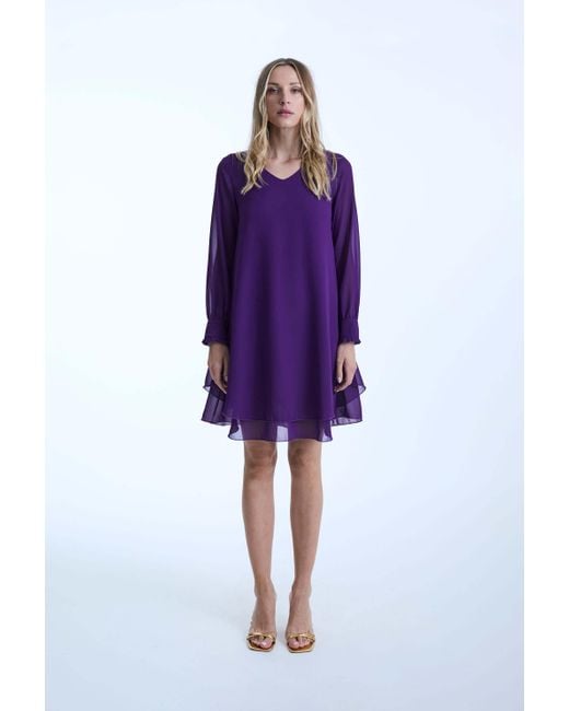 James Lakeland Purple Long Sleeve Wave Hem Dress