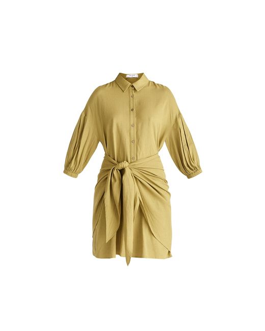 Paisie Yellow Linen Blend Shirt Dress In Olive