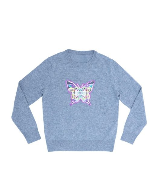 Lilia Munn Blue Limited Edition Butterfly Cashmere Sweater