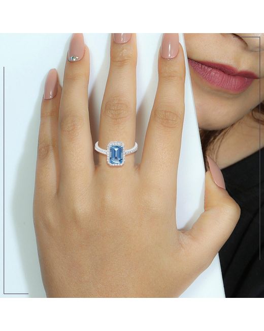 Artisan Blue Emerald Cut Aquamarine & Diamond Cocktail Ring