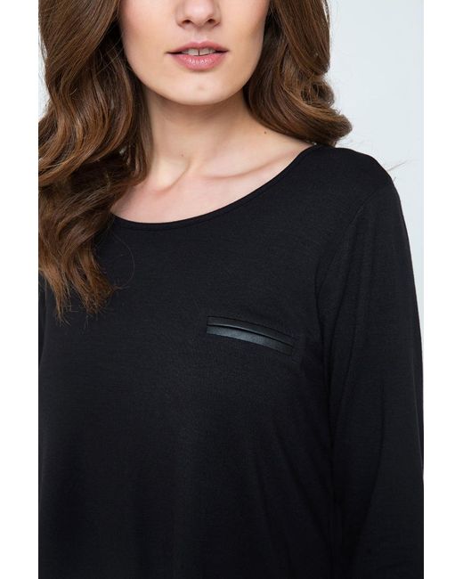 Conquista Black Jersey Pocket Detail Top