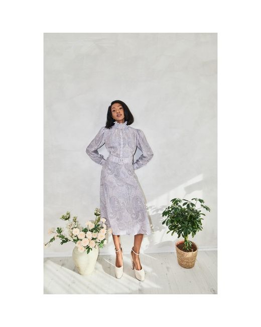 34B Gray Neutrals Prashanthi Paisley Print Dress