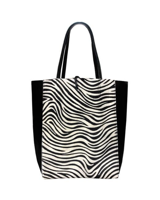 Sostter Zebra Hair On Leather Tote Shopper Bag in Black | Lyst