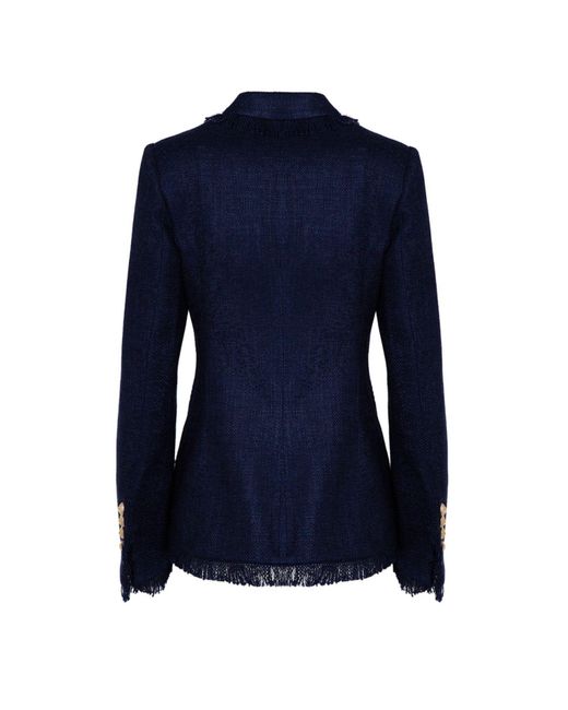 The Extreme Collection Blue Double Breasted Navy Cotton Blend Blazer With Golden Buttons Treviso