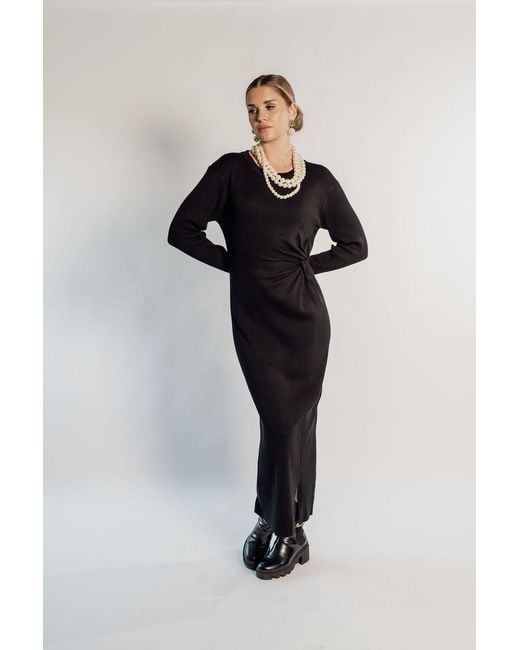 Rave on Trend Black Knot Detail Knitted Maxi Dress