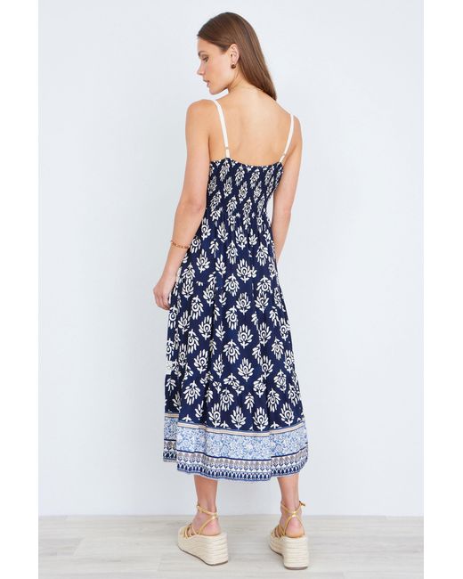 Yumi' Blue Viscose Paisley Print Midi Sun Dress