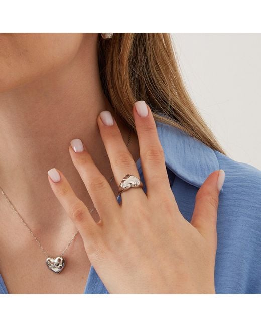 Spero London White Chunky Love Heart Sterling Signet Ring