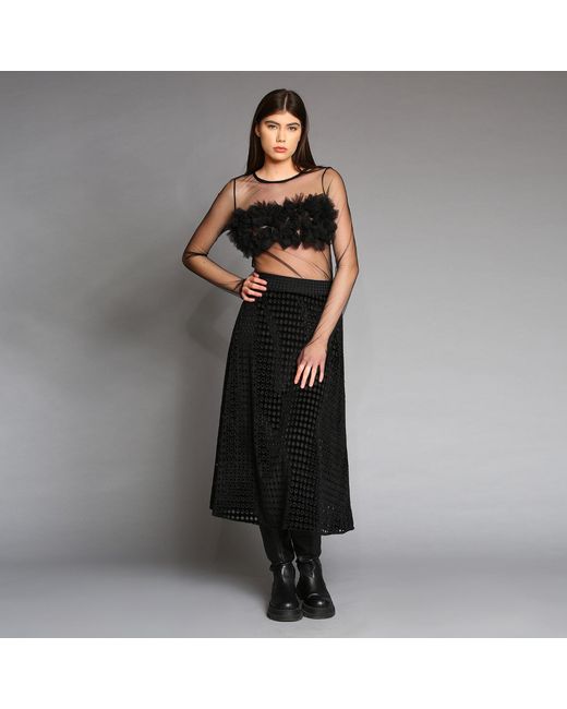 Silvia Serban Black One Layer Tulle Top With Volumetric Applications