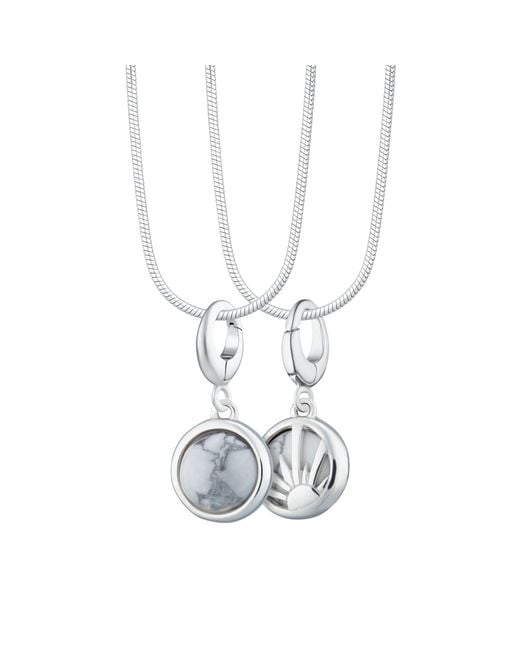 Lily Charmed Metallic Sterling Howlite Healing Stone Necklace With Round Snake Chain