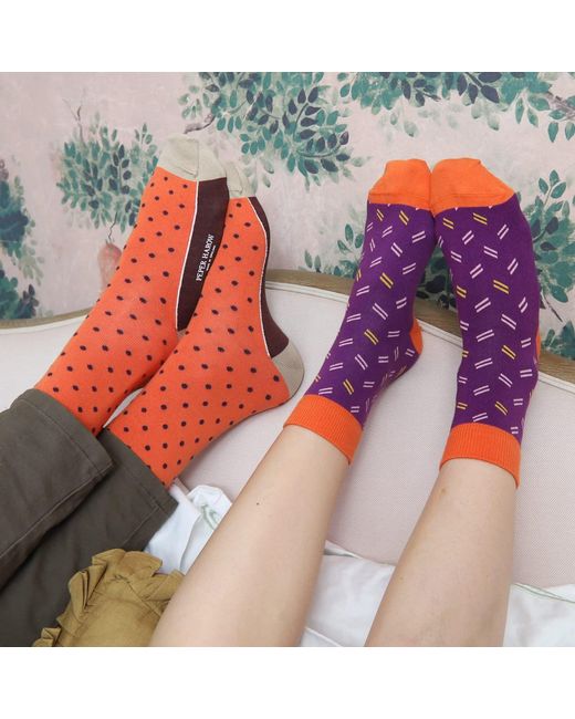Peper Harow - Made in England Orange Pin Polka Luxury Crew & Trainer Socks Bundle for men