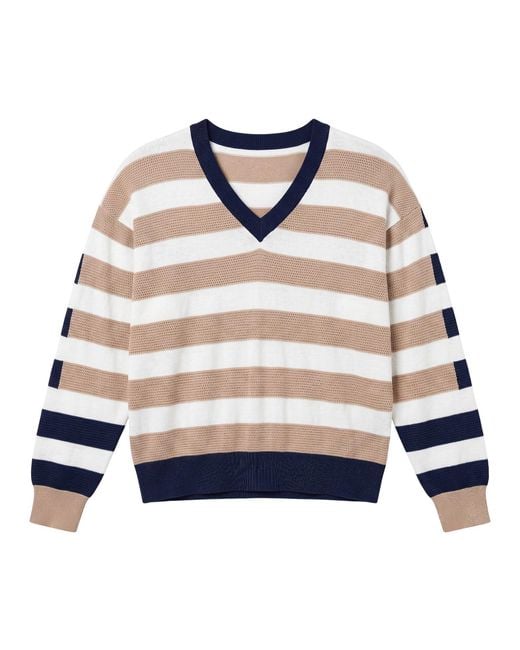 Brodie Cashmere Blue Mesh Stripe V