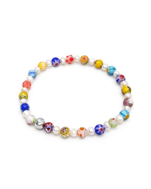Nialaya Blue Pearl Wristband With Hand-Painted Glass Beads for men