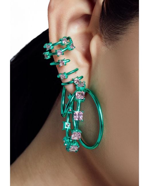 Lavani Jewels Green Motoko Triple Hoops