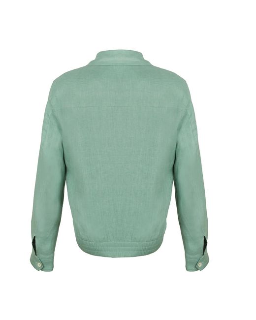DAVID WEJ Green Hugo Linen Aviator Jacket for men