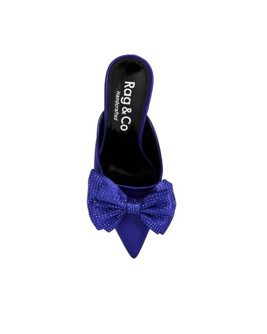 Rag & Co Blue Elisda Embellished Bow High Heel Mules