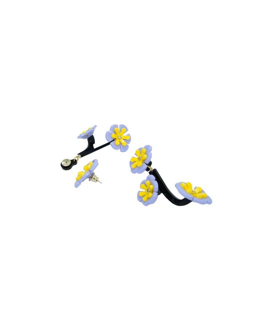 Gissa Bicalho Blue Handmade Acrylic Earring Branch Daisies Lavender