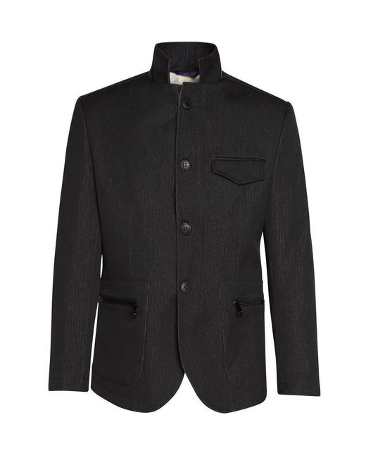 Ron Tomson Black Mandarin Collar Denim Blazer for men