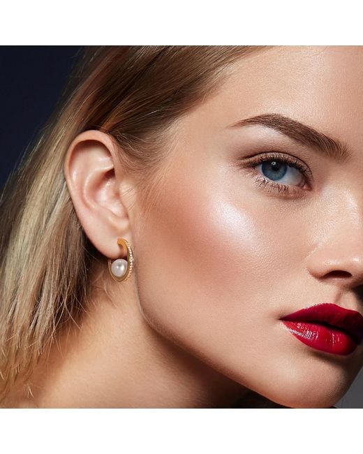 Meulien Metallic Pearl Open Hoop Earrings