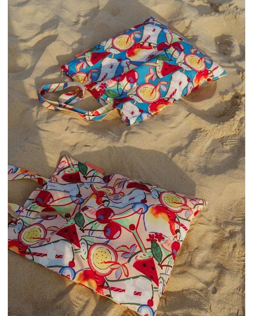 Lost Pattern Red Party Time Cotton Tote Bag