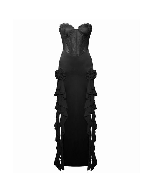 Miss Circle New York Black Talia Satin Lace Corset Maxi Dress