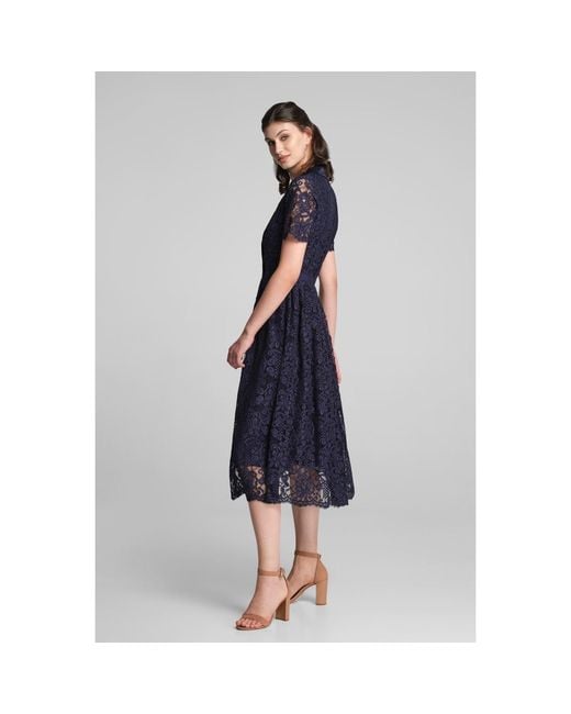 Rumour London Blue Bella Double-Breasted Lace Midi Dress