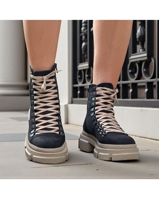 Adrenaline Fashion Black Designer Genuine Leather Chunky Lace-Up Ankle Boots With Sole