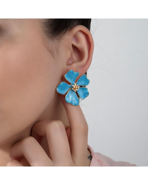 Milou Jewelry Blue Light Wild Rose Flower Earrings