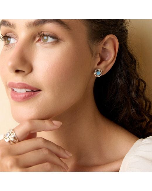 Isla Silver Blue Intricate Opal Stud Earrings