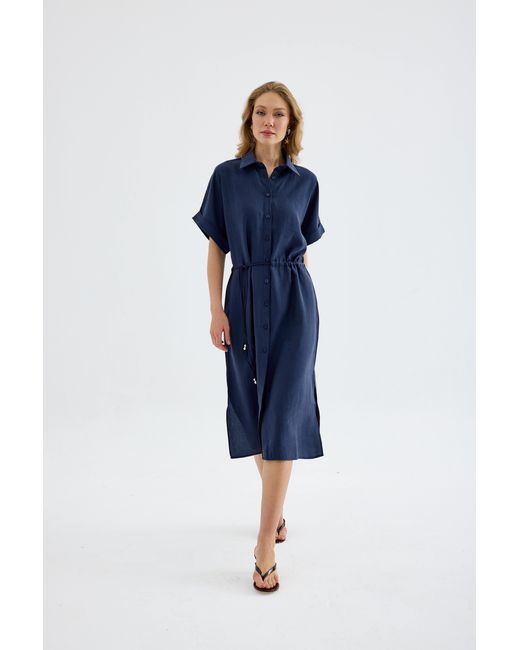 Monlicia Blue Solenne Cotton Midi Shirt Dress