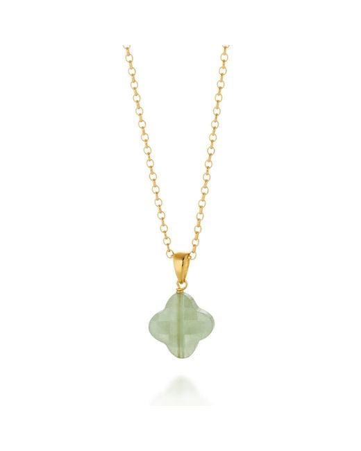 Nellou Jewellery Metallic Aventurine Gem Clover Necklace Plated Sterling