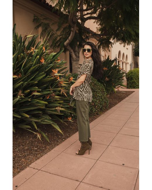 Jennafer Grace Green Neutrals Liana Safari Wrap Blouse Tunic