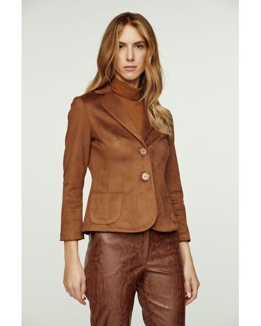 Conquista Brown Suede-Look Fitted Jacket