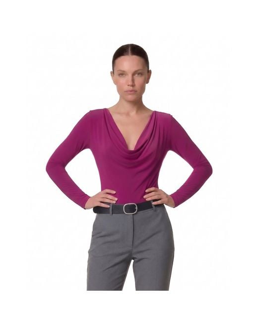 Maan Istanbul Purple Drape Deep Collar Bodysuit