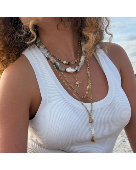 Rachel Nathan Metallic Neutrals Peruvian Opal & Baroque Pearl Necklace