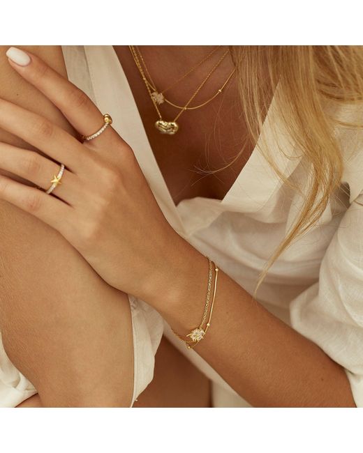 Spero London Metallic Clover Bracelet & Italian Bead Chain Bracelet Layering Set