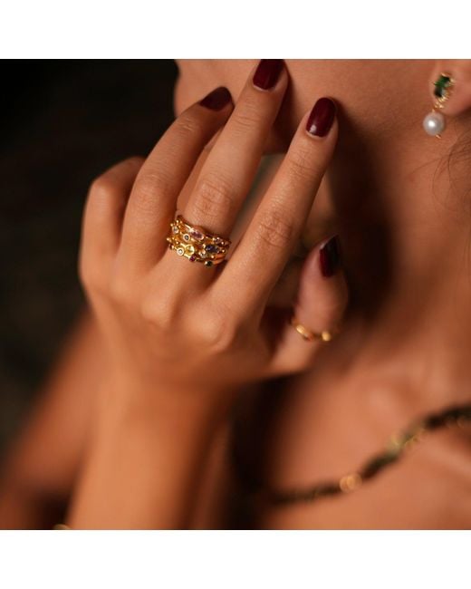 Ebru Jewelry Metallic Colorful Multi Gemstone & Adjustable Statement Ring