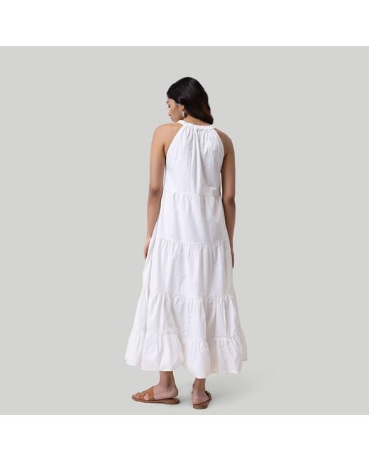 REISTOR White Sleeveless Embroidered Tiered Maxi Dress