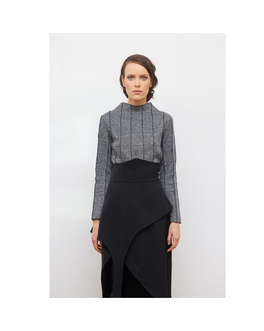 Julia Allert Gray High-Neck Top With Seams Soft Knit