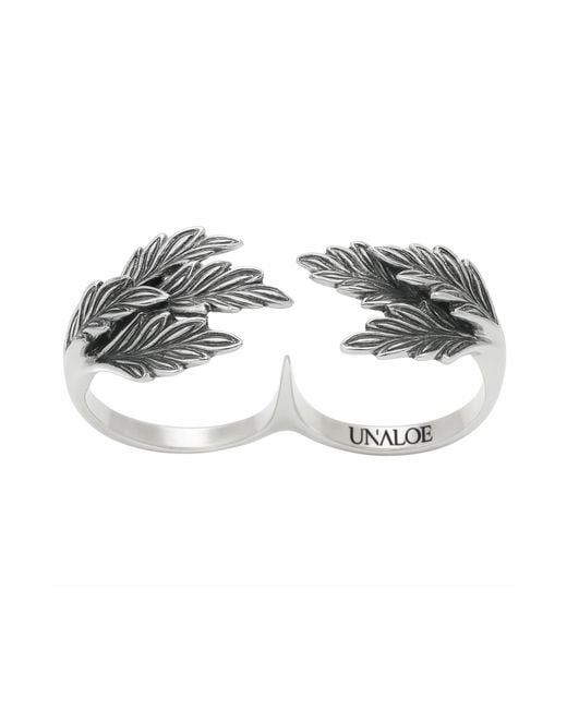 Unaloe Metallic Sterling Jungle Leaf Ring For – Adjustable Open Nature Band, Statement Botanical Jewelry, Handmade Fine Gift