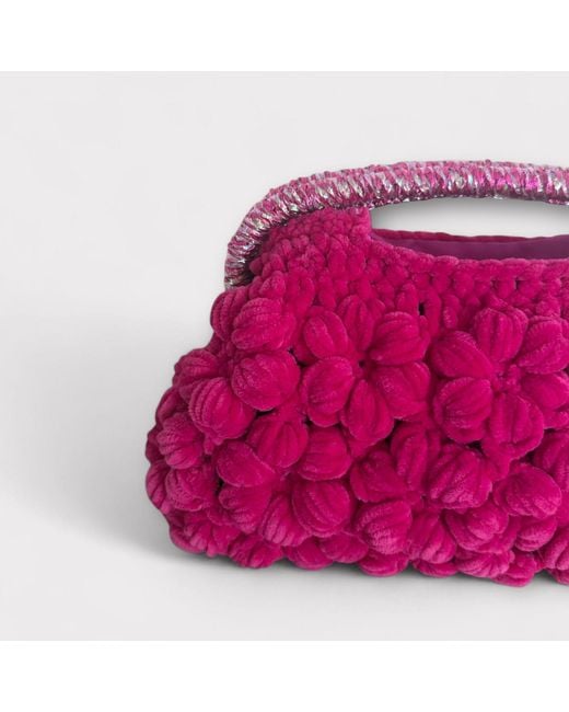 Springmoonatelier Purple Handmade Fuchsia Velvet Crochet Designer Bag – A Unique And Statement-Made Piece