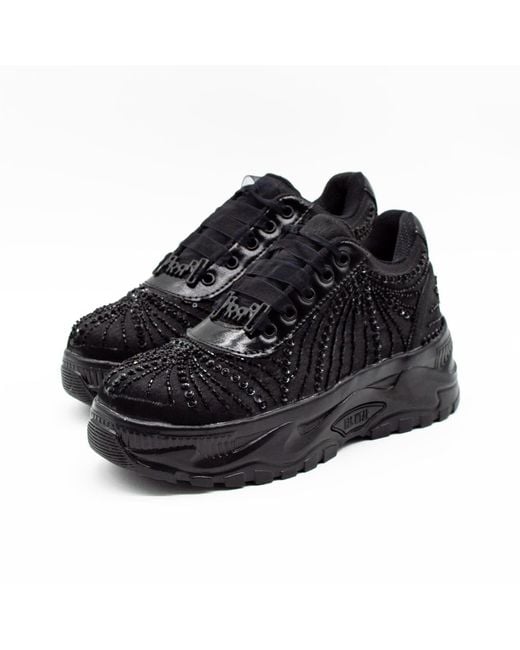 Rettrose Black Sofia Luxury Noir Satin Handmade Embellished Trainers