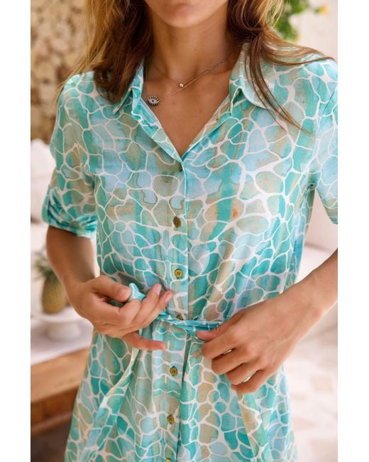 Sophia Alexia Blue Aqua Pebbles Zanzibar Shirt Dress