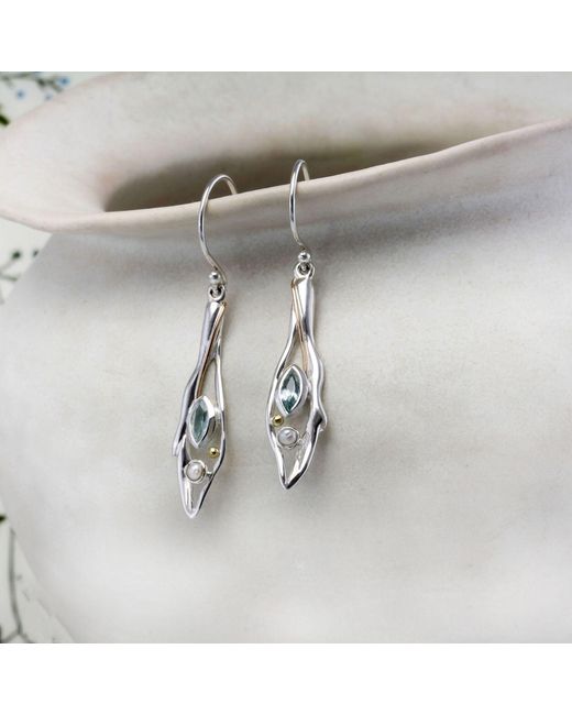 Isla Silver White Riviera Drop Earrings With Topaz & Pearl