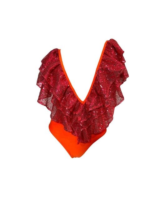 Julia Clancey Red Victory Tigre Sequin Swim Suit